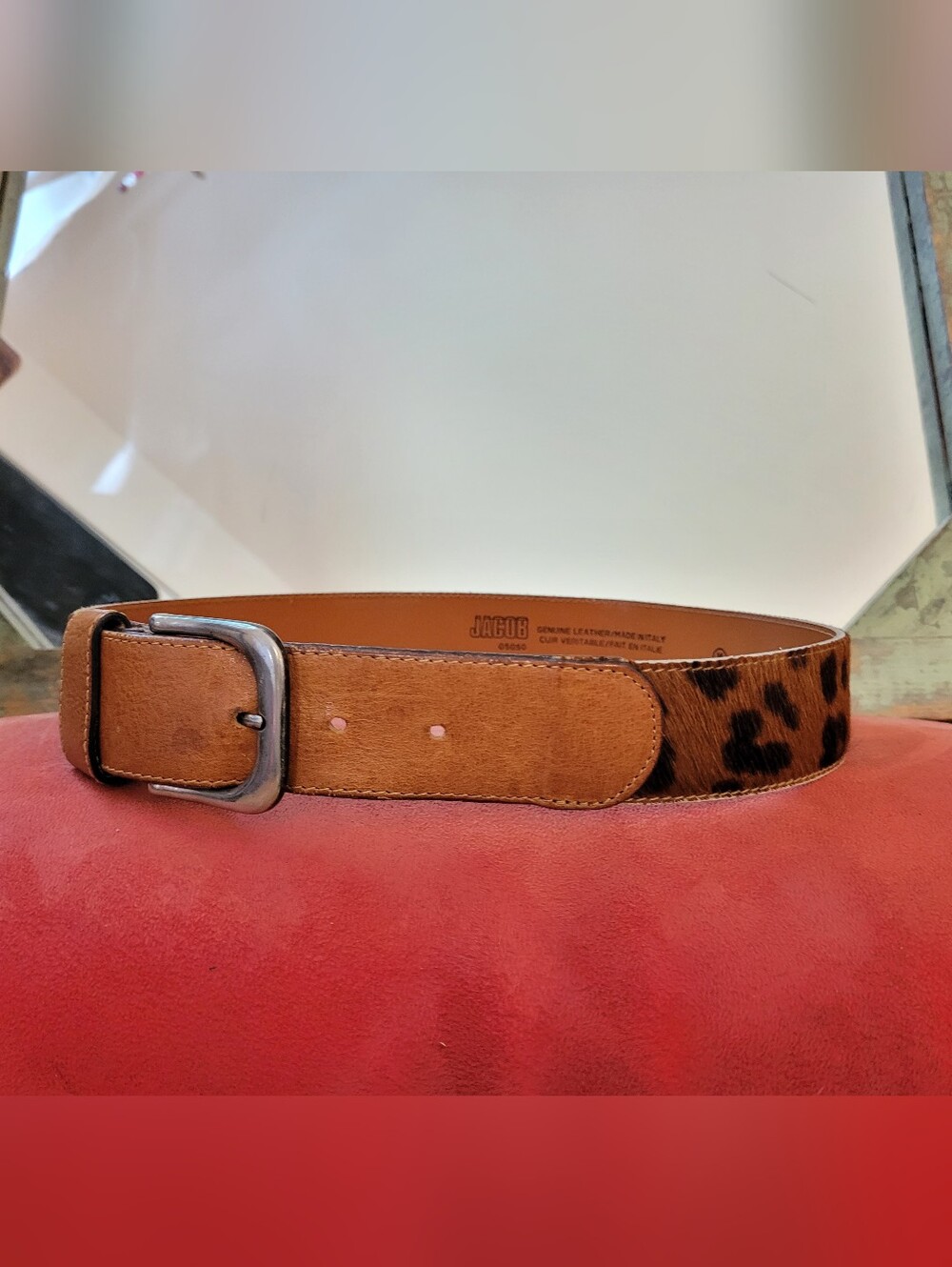 Jacob Brown and Black Leopard Hair On Leather Belt - Size M- 27 To 29"